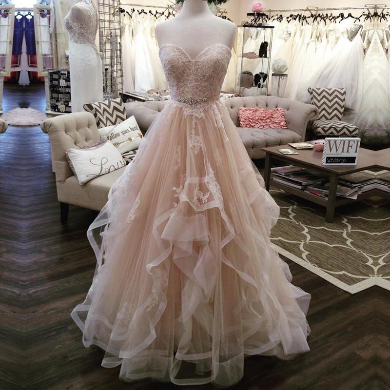 Light Pink Tulle Lace Long Prom Dress,formal Dress Evening Dress Sa1705