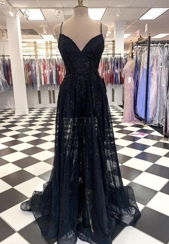 Black Tulle Lace Long Prom Dress Evening Dress Formal Dress Sa1736