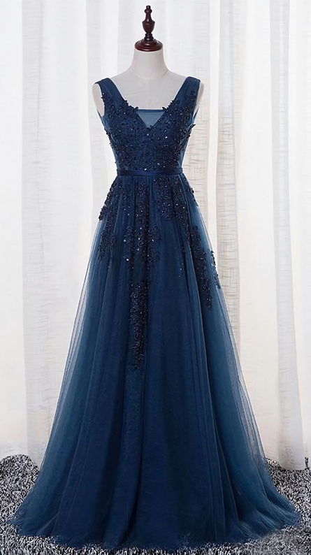 Elegant V-neck A-line Long Prom Dress Ideas, Evening Party Dresses,WGP1797 main image 0