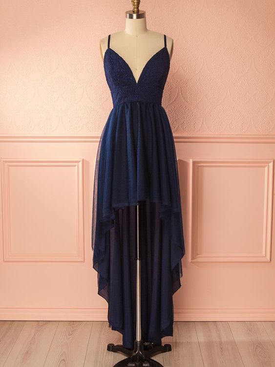Straps High Low Navy Blue Homecoming Dress Party Dress Formal Dress Sa1760