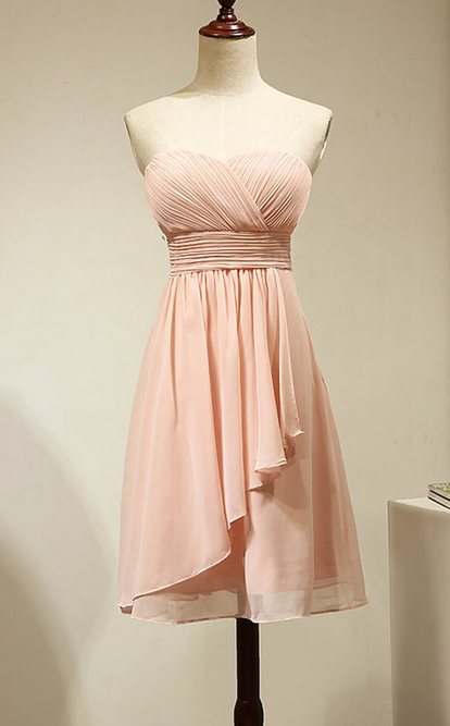 Light Pink Short Dress Sweetheart Bridesmaid Gowns, Formal Dress Short Chiffon Bridesmaid Dress Sa1762