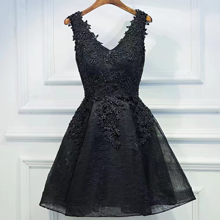 V-neck Party Dress,black Homeocming Dress Formal Dress Sa1768