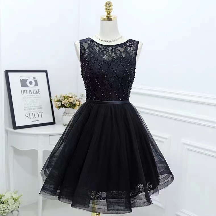 Black Evening Dress, Lace Puffy Dress Formal Dress Sleeveless Homecoming Dress Sa1769