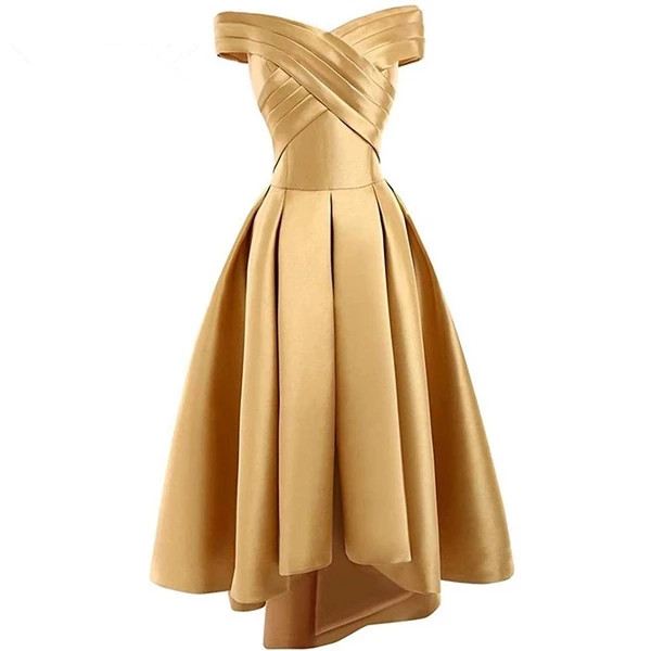 Off The Shoulder Gold High Low Party Dress Semi Formal Occasion Evening Dress Sa1774