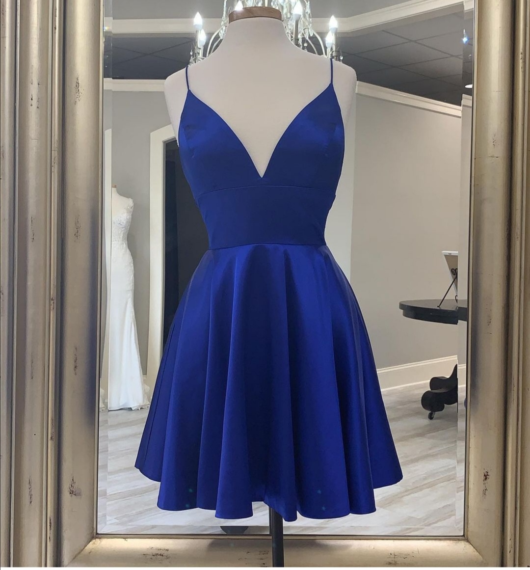 V Neck Royal Blue Short Party Formal Dress Homecoming Dress Sa1775