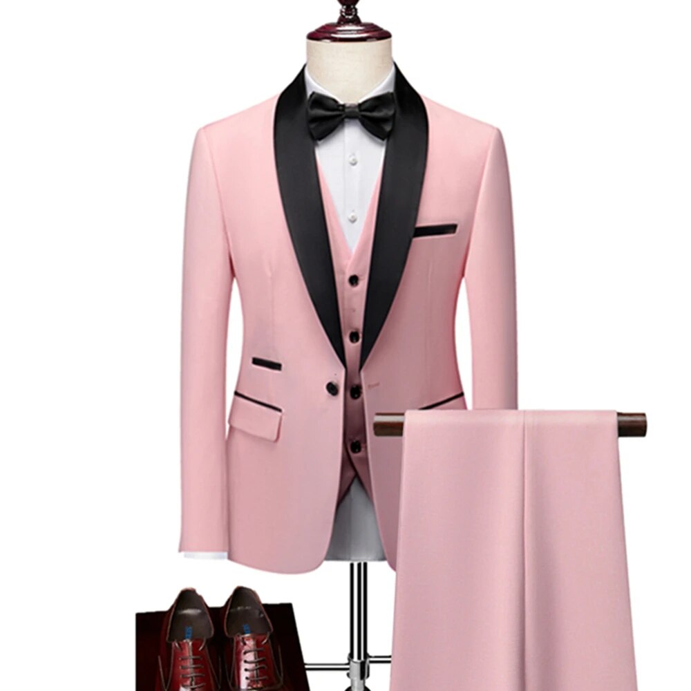 3 Pieces Set Formal Slim Fit Tuxedo Prom Suit / Male Groom Wedding Blazers High Quality Dress Jacket Coat Pants Vest Ms26