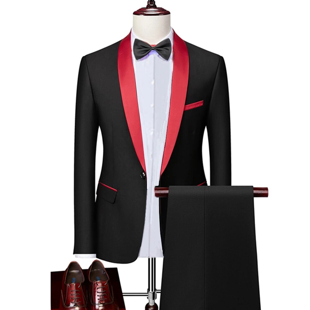 2 Pieces Set Formal Slim Fit Tuxedo Prom Suit / Male Groom Wedding Blazers High Quality Dress Jacket Coat Pants Ms33