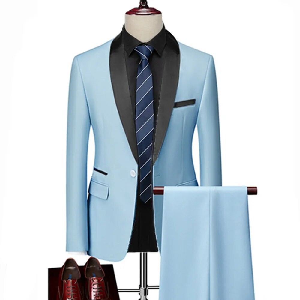2 Pieces Set Formal Slim Fit Tuxedo Prom Suit / Male Groom Wedding Blazers High Quality Dress Jacket Coat Pants Ms34