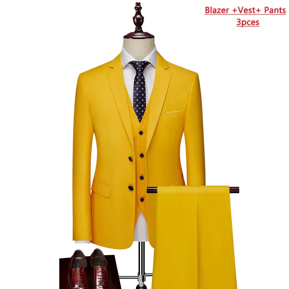 ( Jacket + Vest+pants )formal Business Mens Suit Three-piece Groom Wedding Dress Solid Color Suit Ms45