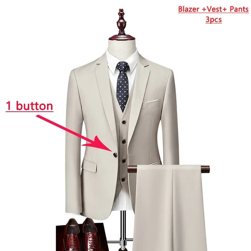 White ( Jacket + Vest+pants )formal Business Mens Suit Three-piece Groom Wedding Dress Solid Color Suit Ms46