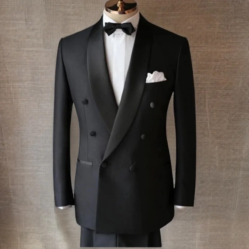 Black Formal Groom Tuxedos For Wedding Shawl Lapel Slim Fit Men's Suits 2 Piece Male Fashion Jacket With Pants Ms52