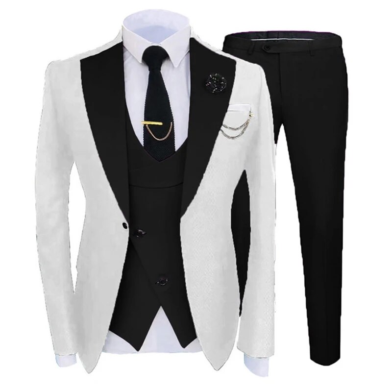 Slim Fit Formal Men Suits For Wedding With Wide Notched Lapel 3 Pieces Groom Tuxedo Male Fashion Jacket Vest Pants Ms53