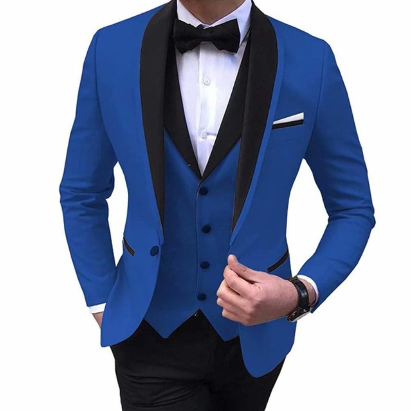 Slim Fit Men's Suits With Black Shawl Lapel Prom Groom Tuxedos For Wedding Male Fashion Blazer 3 Pcs Suit Set Jacket Vest Pants Ms58