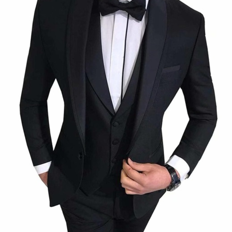 Slim Fit Men's Suits With Black Shawl Lapel Prom Groom Tuxedos For Wedding Male Fashion Blazer 3 Pcs Suit Set Jacket Vest Pants Ms59