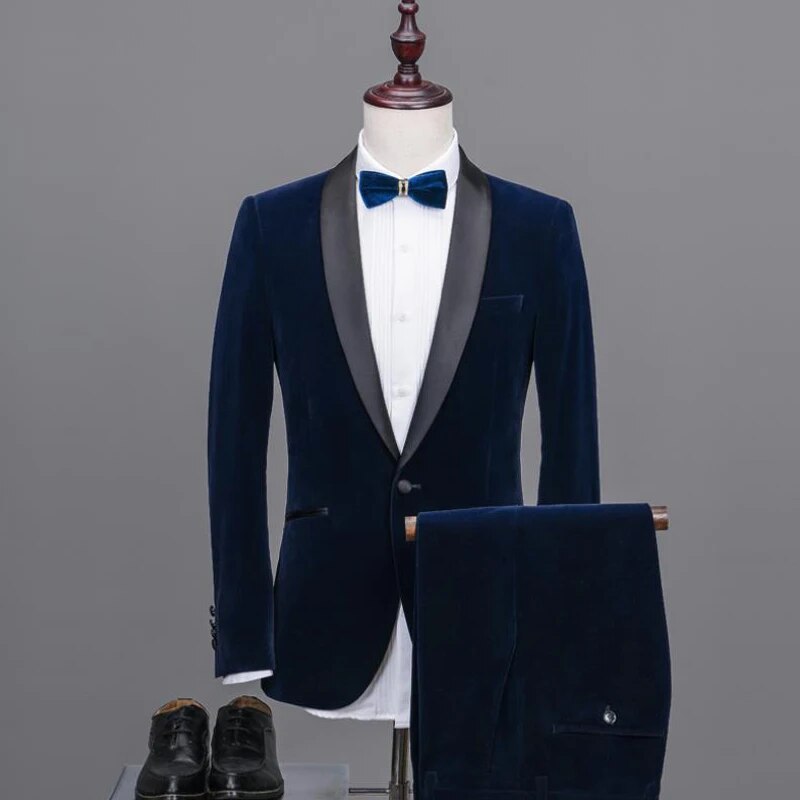 Business Men Suits For Wedding 2 Pieces Groom Tuxedo 2 Piece Shawl Lapel Male Blazer With Trousers Fashion Costume Ms62