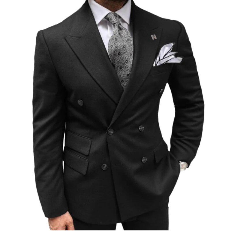 Men Suits For Wedding Groom Party Double Breasted Tuxedos Slim Fit Custom Made Blazer Male 2 Pc (jacket+pants) Ms64