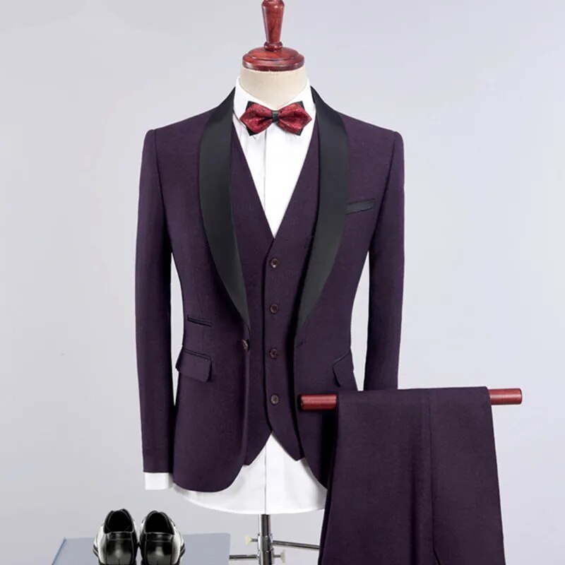 3 Pieces Suits Fashion Men's Casual Boutique Business Suit / Male Color Matching Collar Blazer Jacket Coat Trousers Vest Set Ms72