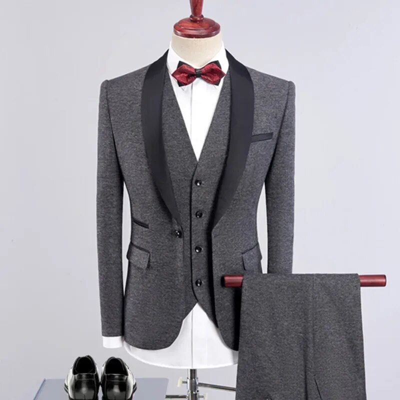 3 Pieces Suits Fashion Men's Casual Boutique Business Suit / Male Color Matching Collar Blazer Jacket Coat Trousers Vest Set Ms73