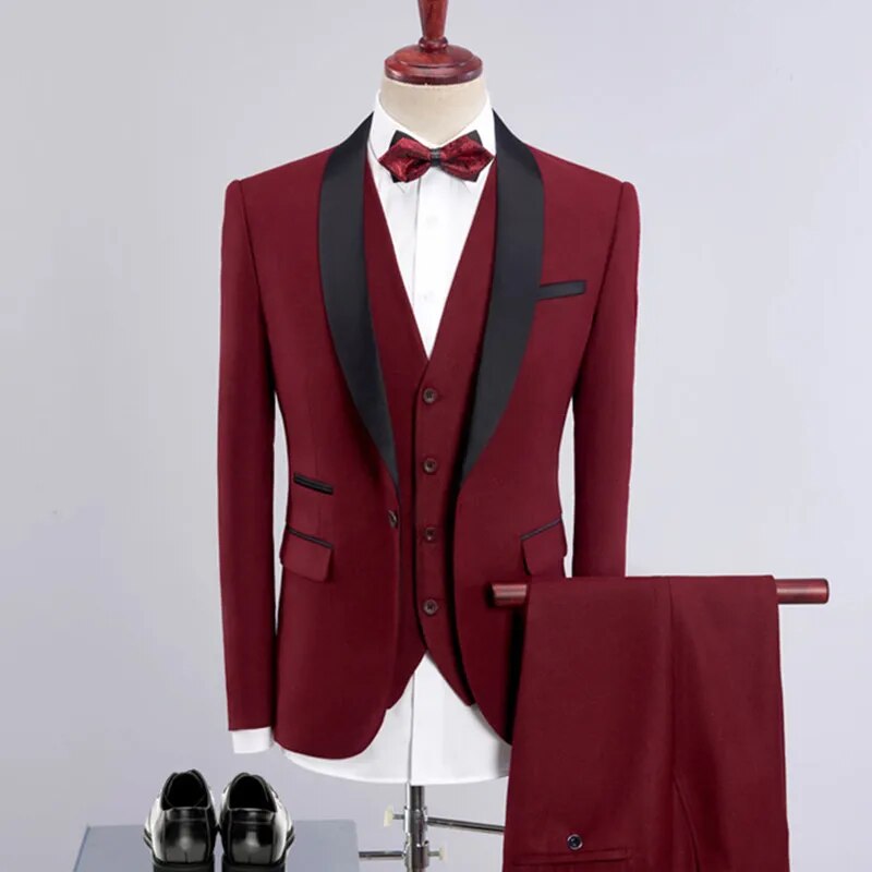 3 Pieces Suits Fashion Men's Casual Boutique Business Suit / Male Color Matching Collar Blazer Jacket Coat Trousers Vest Set Ms74