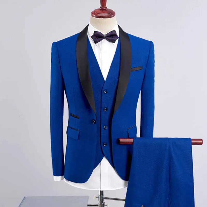 3 Pieces Suits Fashion Men's Casual Boutique Business Suit / Male Color Matching Collar Blazer Jacket Coat Trousers Vest Set Ms75