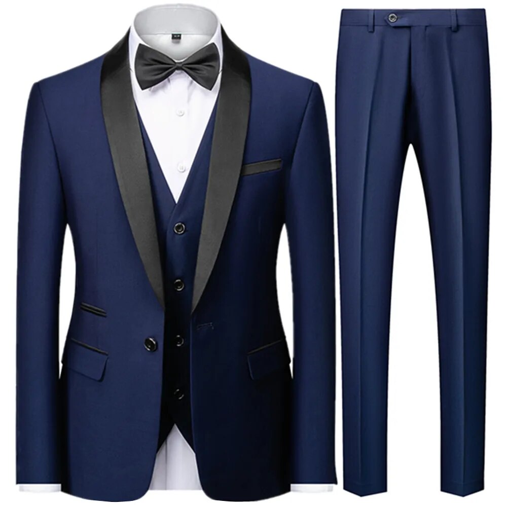 Block Collar Suits Jacket Trousers Waistcoat Male Business Casual Wedding Blazers Coat Vest Pants 3 Pieces Set Ms78
