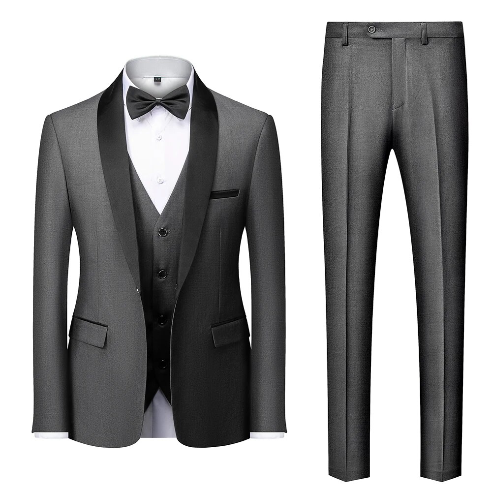 Block Collar Suits Jacket Trousers Waistcoat Male Business Casual Wedding Blazers Coat Vest Pants 3 Pieces Set Ms80