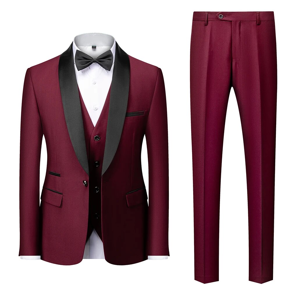 Block Collar Suits Jacket Trousers Waistcoat Male Business Casual Wedding Blazers Coat Vest Pants 3 Pieces Set Ms81