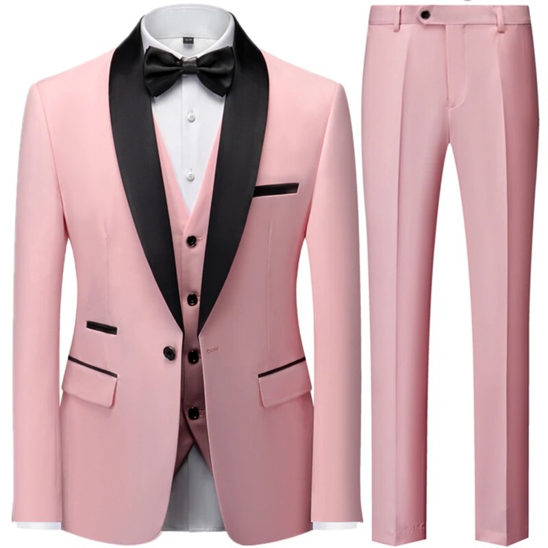Block Collar Suits Jacket Trousers Waistcoat Male Business Casual Wedding Blazers Coat Vest Pants 3 Pieces Set Ms82