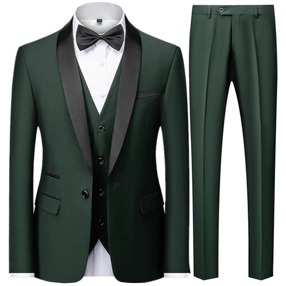 Block Collar Suits Jacket Trousers Waistcoat Male Business Casual Wedding Blazers Coat Vest Pants 3 Pieces Set Ms84