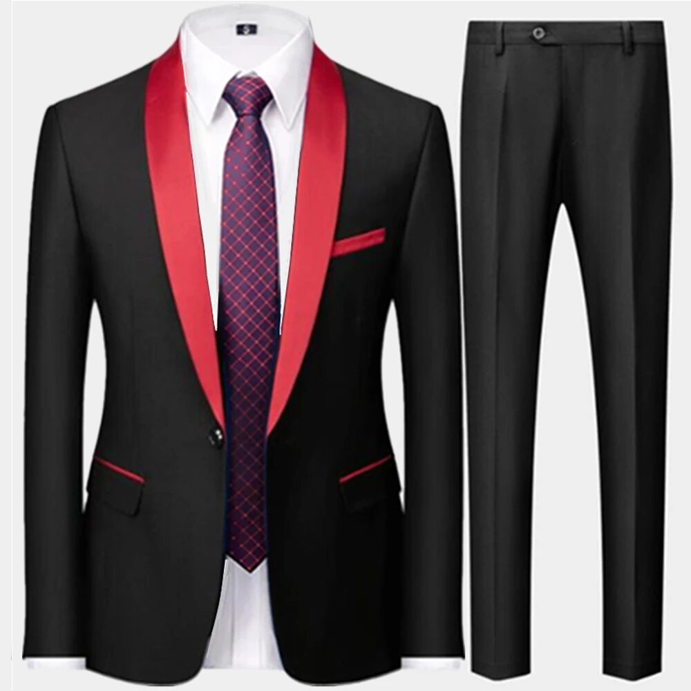 Men Suits Jacket Trousers Male Business Casual Wedding Blazers Coat Pants 2 Pieces Set Ms85