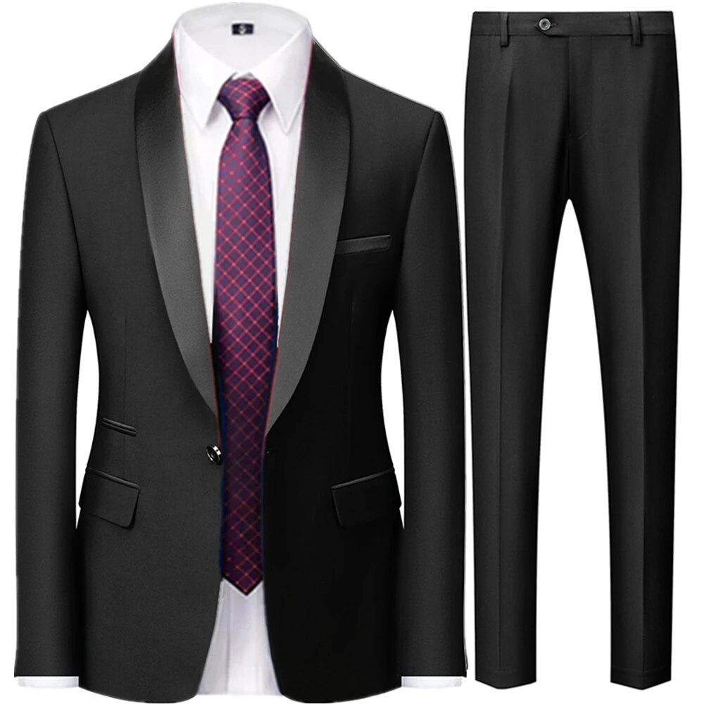 Men Suits Jacket Trousers Male Business Casual Wedding Blazers Coat Pants 2 Pieces Set Ms86