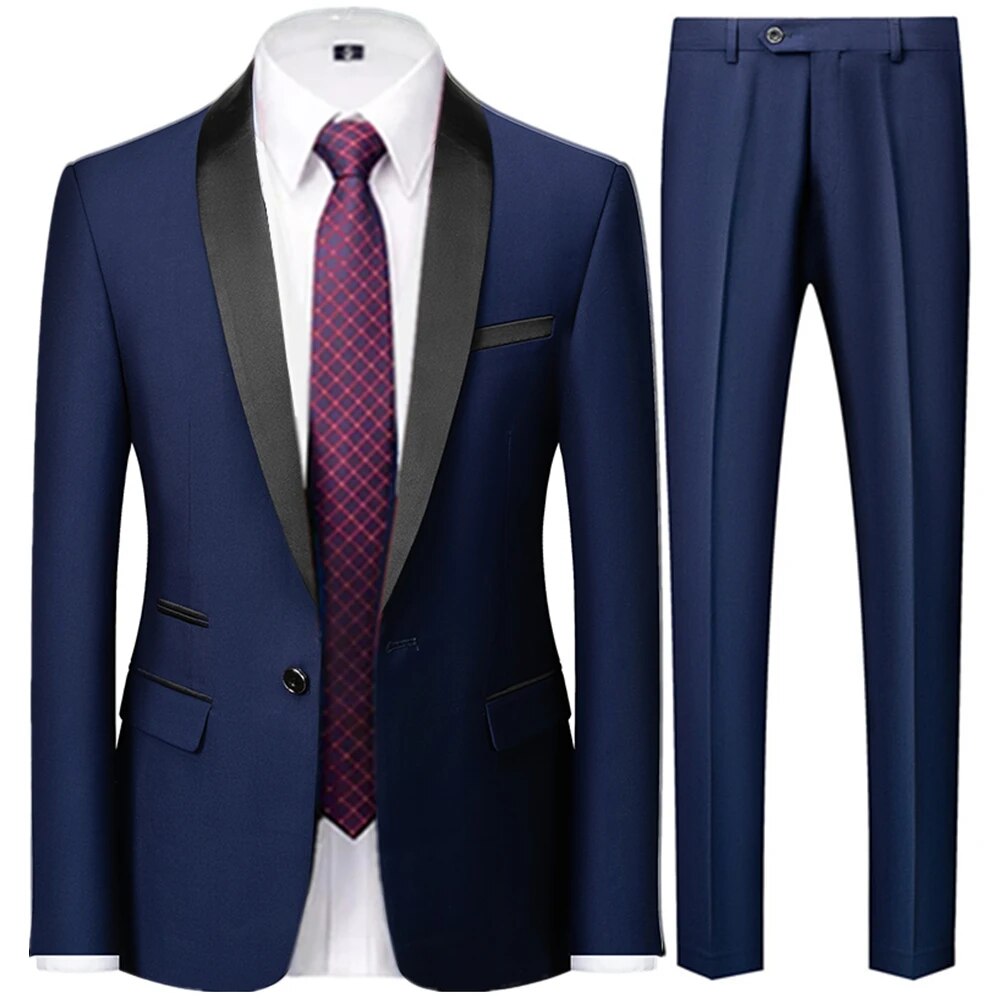 Men Suits Jacket Trousers Male Business Casual Wedding Blazers Coat Pants 2 Pieces Set Ms87