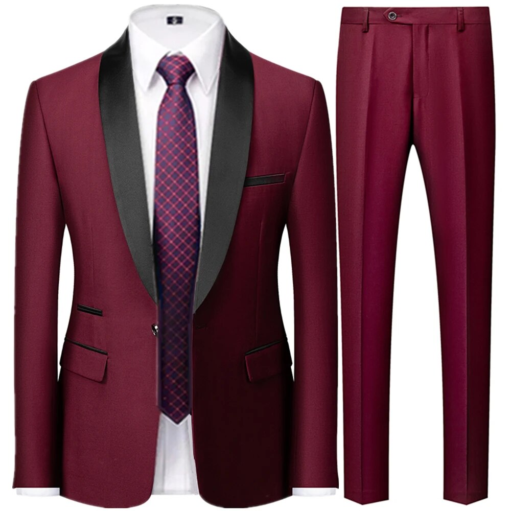 Men Suits Jacket Trousers Male Business Casual Wedding Blazers Coat Pants 2 Pieces Set Ms89