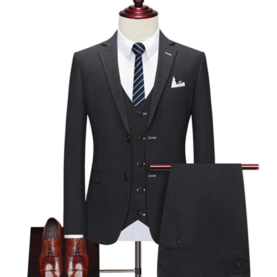 Men Suits Jacket Trousers Male Business Casual Wedding Blazers Coat Pants Vest 3 Pieces Set Ms96