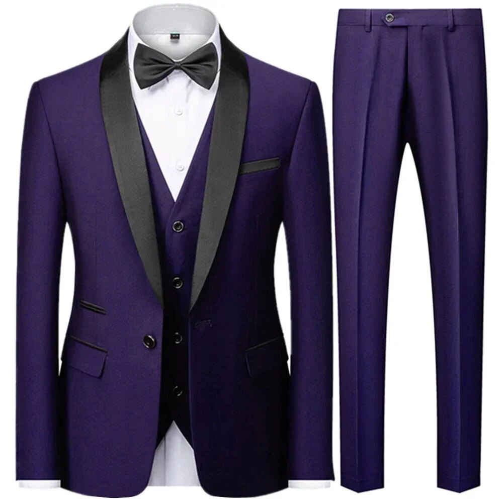 Men Autumn Wedding Party Three Pieces Set Male Blazer Coat Pants And Vest 3 Pcs Fashion Slim Fit Suit Ms99