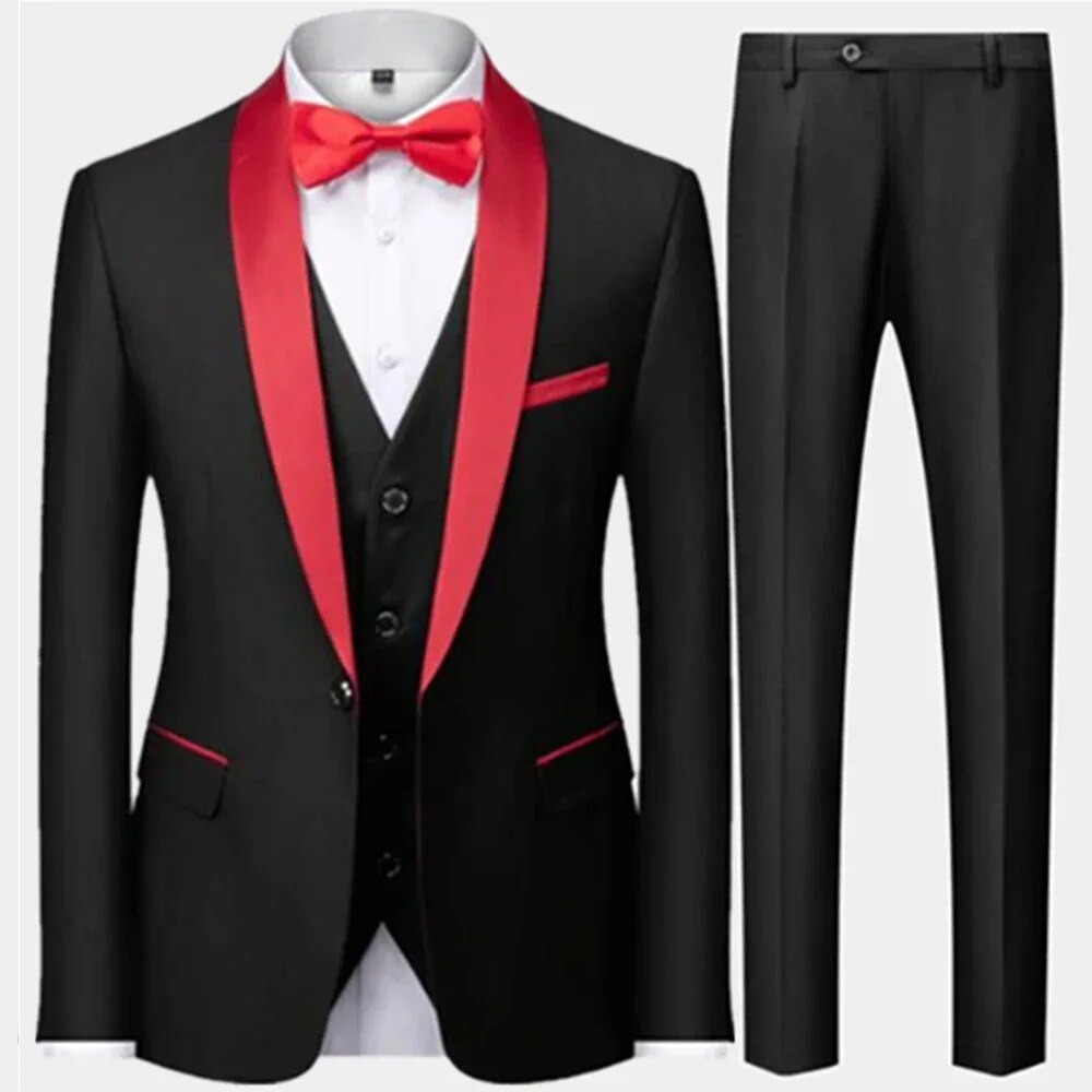 Men Autumn Wedding Party Three Pieces Set Male Blazer Coat Pants And Vest 3 Pcs Fashion Slim Fit Suit Ms101