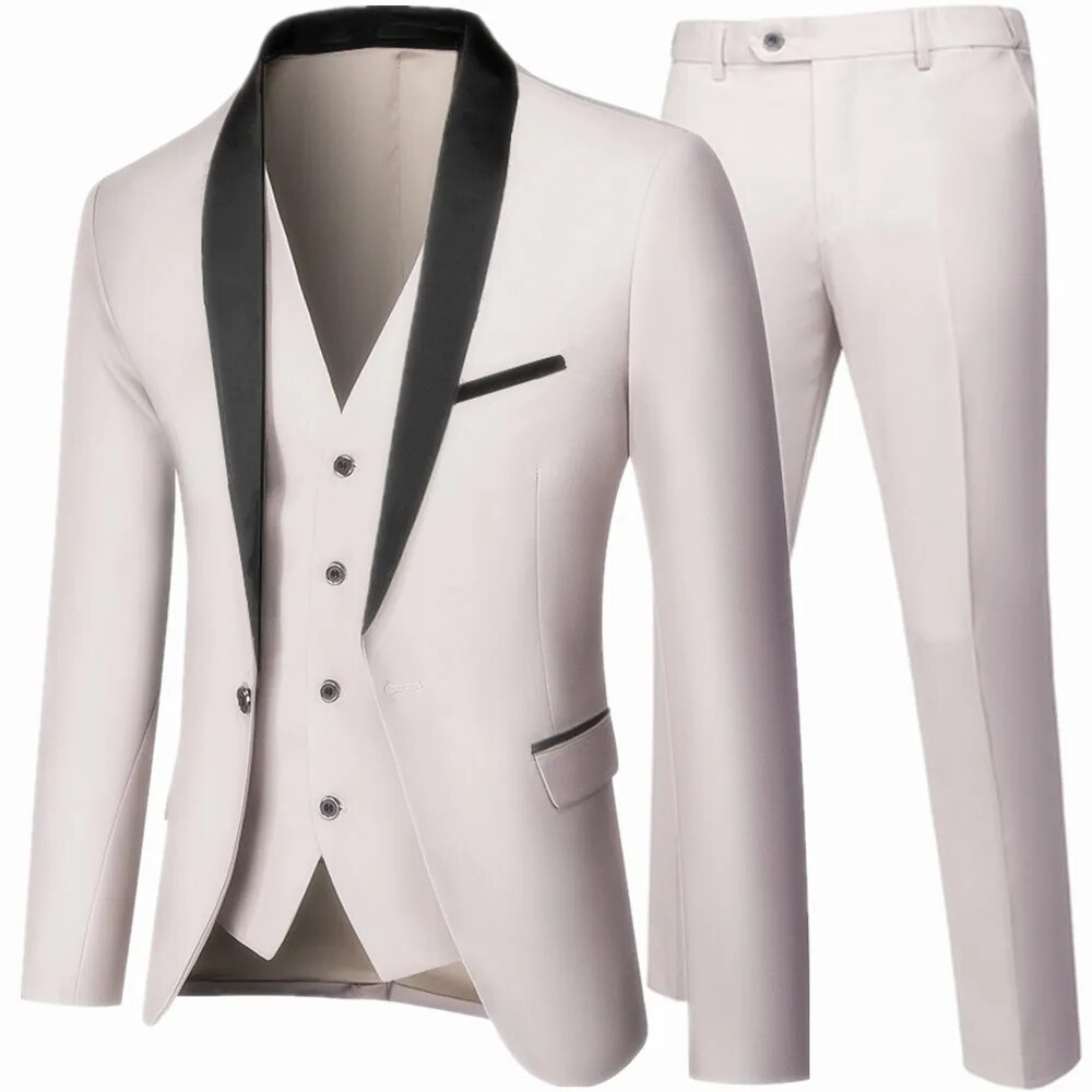 Men Autumn Wedding Party Three Pieces Set Male Blazer Coat Pants And Vest 3 Pcs Fashion Slim Fit Suit Ms102