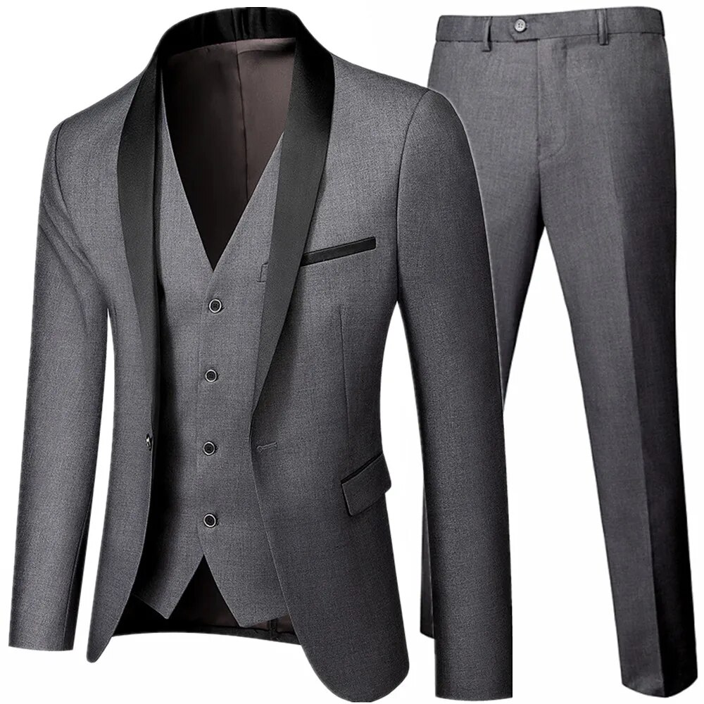 Men Autumn Wedding Party Three Pieces Set Male Blazer Coat Pants And Vest 3 Pcs Fashion Slim Fit Suit Ms103