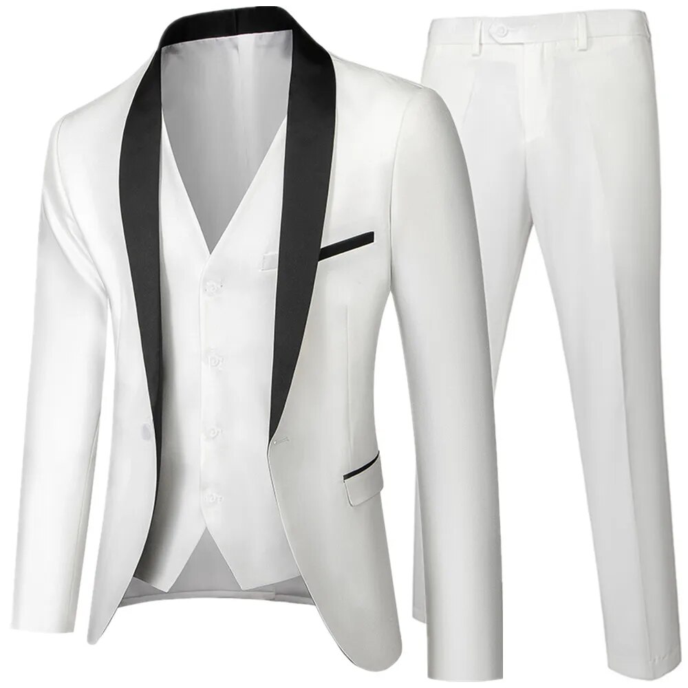 Men Autumn Wedding Party Three Pieces Set Male Blazer Coat Pants And Vest 3 Pcs Fashion Slim Fit Suit Ms104