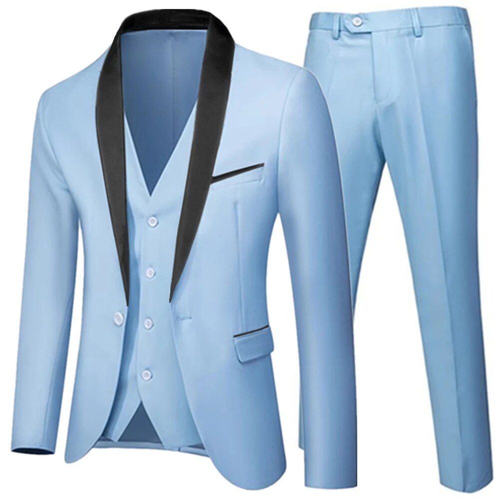 Men Autumn Wedding Party Three Pieces Set Male Blazer Coat Pants And Vest 3 Pcs Fashion Slim Fit Suit Ms105