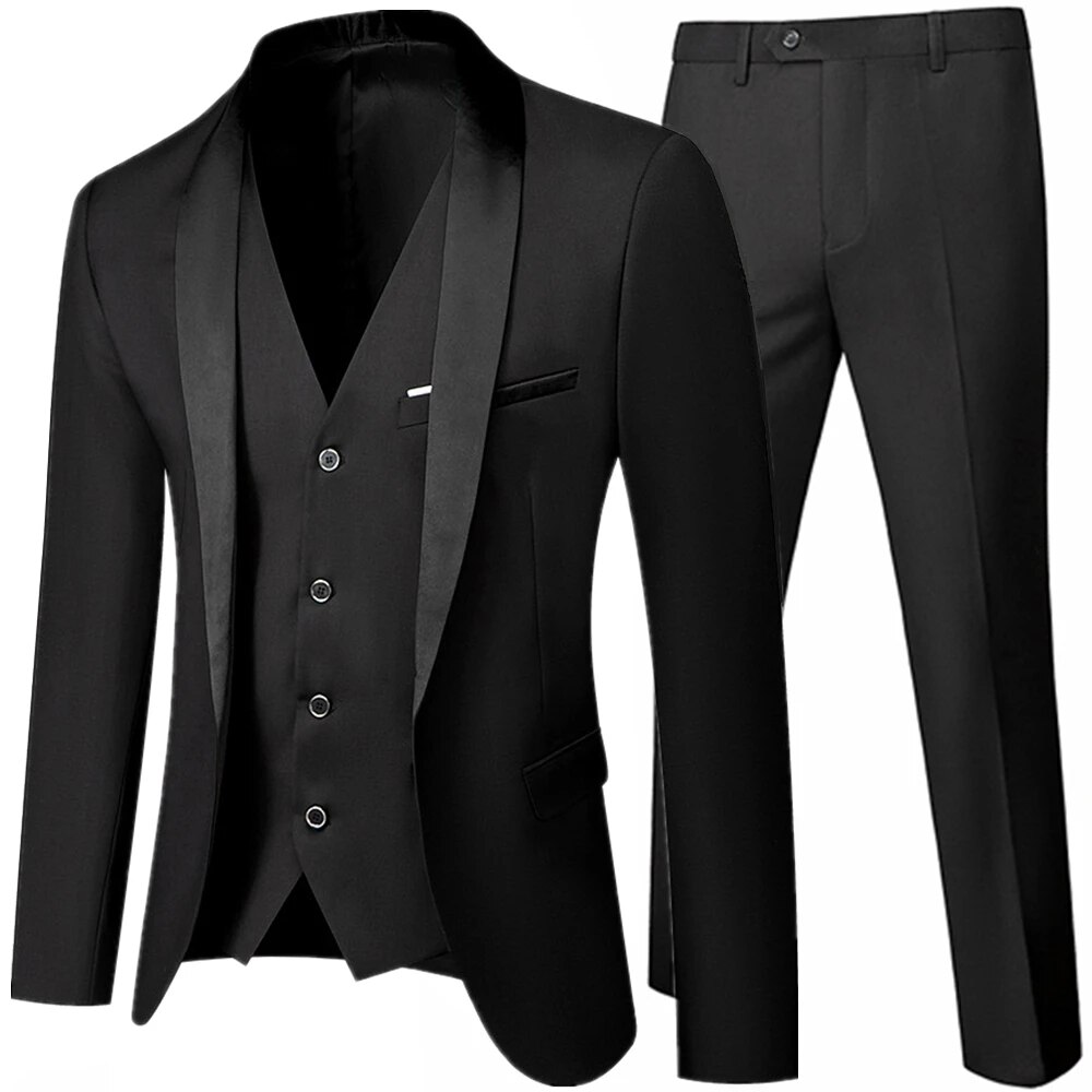 Men Autumn Wedding Party Three Pieces Set Male Blazer Coat Pants And Vest 3 Pcs Fashion Slim Fit Suit Ms106