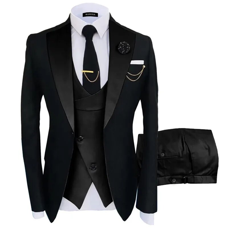 3 Pcs Set Blazers Jacket Vest Pants Men's Casual Boutique Business Oblique Breasted Vest Suit Coat Trousers Ms108