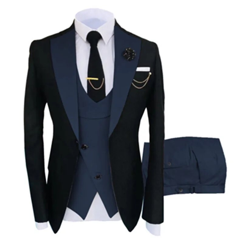3 Pcs Set Blazers Jacket Vest Pants Men's Casual Boutique Business Oblique Breasted Vest Suit Coat Trousers Ms109