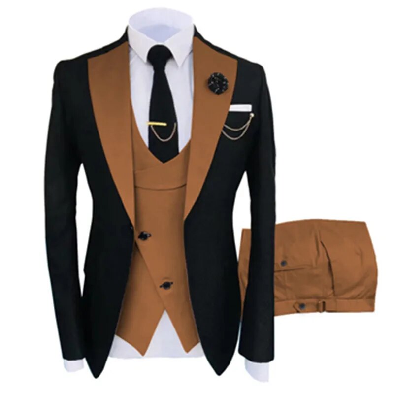 3 Pcs Set Blazers Jacket Vest Pants Men's Casual Boutique Business Oblique Breasted Vest Suit Coat Trousers Ms110
