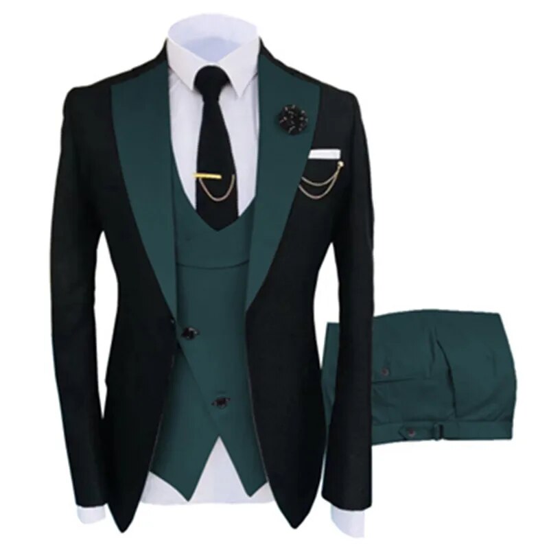 3 Pcs Set Blazers Jacket Vest Pants Men's Casual Boutique Business Oblique Breasted Vest Suit Coat Trousers Ms111