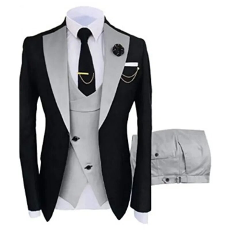 3 Pcs Set Blazers Jacket Vest Pants Men's Casual Boutique Business Oblique Breasted Vest Suit Coat Trousers Ms112