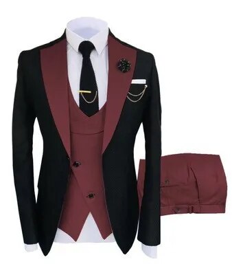3 Pcs Set Blazers Jacket Vest Pants Men's Casual Boutique Business Oblique Breasted Vest Suit Coat Trousers Ms113