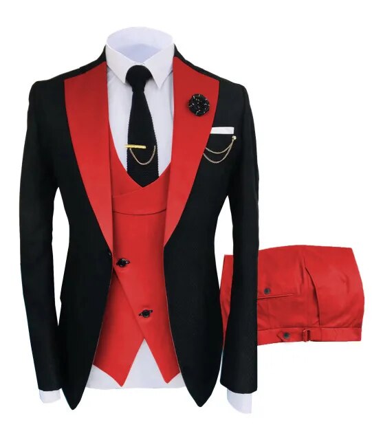 3 Pcs Set Blazers Jacket Vest Pants Men's Casual Boutique Business Oblique Breasted Vest Suit Coat Trousers Ms115
