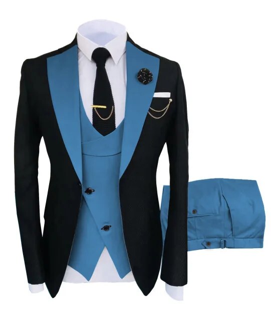 3 Pcs Set Blazers Jacket Vest Pants Men's Casual Boutique Business Oblique Breasted Vest Suit Coat Trousers Ms117