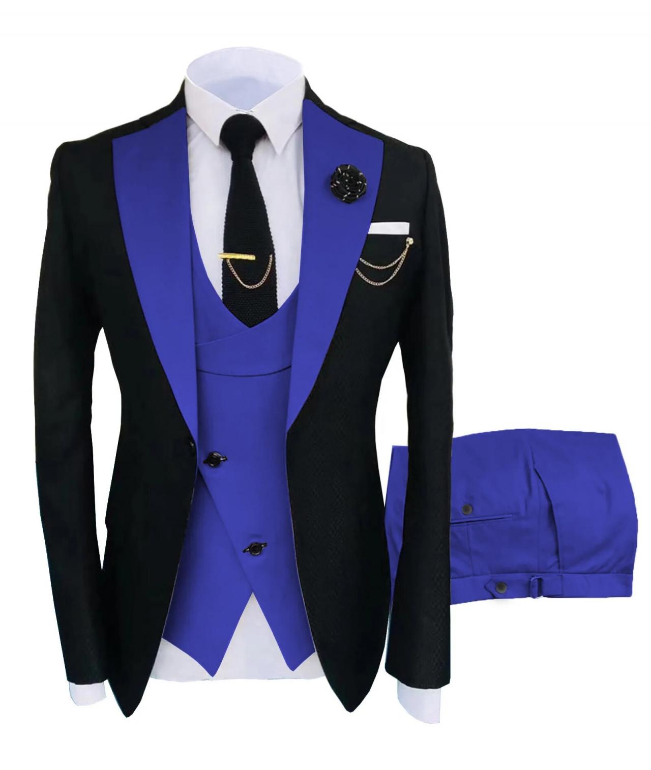 3 Pcs Set Blazers Jacket Vest Pants Men's Casual Boutique Business Oblique Breasted Vest Suit Coat Trousers Ms118